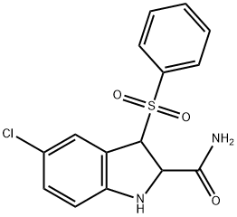 3-Benzenesulfonyl-5-chloro-2,3-dihydro-1H-indole-2-carboxylic acid amide 结构式