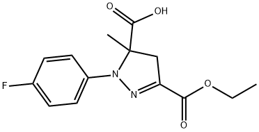 3-(ethoxycarbonyl)-1-(4-fluorophenyl)-5-methyl-4,5-dihydro-1H-pyrazole-5-carboxylic acid 结构式