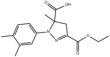 1-(3,4-dimethylphenyl)-3-(ethoxycarbonyl)-5-methyl-4,5-dihydro-1H-pyrazole-5-carboxylic acid 结构式