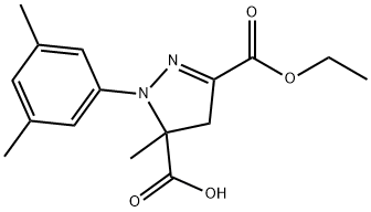 1-(3,5-dimethylphenyl)-3-(ethoxycarbonyl)-5-methyl-4,5-dihydro-1H-pyrazole-5-carboxylic acid 结构式