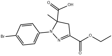 1-(4-bromophenyl)-3-(ethoxycarbonyl)-5-methyl-4,5-dihydro-1H-pyrazole-5-carboxylic acid 结构式