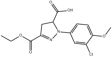 1-(3-chloro-4-methoxyphenyl)-3-(ethoxycarbonyl)-4,5-dihydro-1H-pyrazole-5-carboxylic acid 结构式