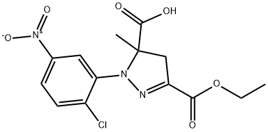 1-(2-chloro-5-nitrophenyl)-3-(ethoxycarbonyl)-5-methyl-4,5-dihydro-1H-pyrazole-5-carboxylic acid 结构式