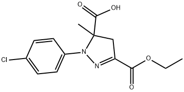 1-(4-chlorophenyl)-3-(ethoxycarbonyl)-5-methyl-4,5-dihydro-1H-pyrazole-5-carboxylic acid 结构式