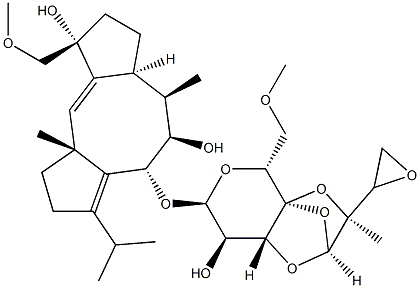 Dicyclopenta[a,d]cyclooctene-5,9-diol,1,2,4,5,6,6a,7,8,9,10a-decahydro-9-(methoxymethyl)-6,10a-dimethyl-3-(1-methylethyl)-4-[[(2S,3S,4aS,5R,7S,8R,8aR)-tetrahydro-8-hydroxy-5-(methoxymethyl)-3-methyl-3-[(2S)-2-oxiranyl]-7H-2,4a-epoxy-5H-pyrano[3,4-b]-1,4-dioxin-7-yl]oxy]-,(4R,5R,6R,6aS,9R,10aR)- 结构式