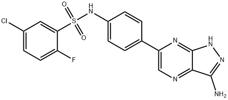 N-[4-(3-amino-2H-pyrazolo[3,4-b]pyrazin-6-yl)phenyl]-5-chloro-2-fluorobenzenesulfonamide 结构式