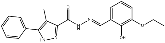 (E)-N-(3-ethoxy-2-hydroxybenzylidene)-4-methyl-3-phenyl-1H-pyrazole-5-carbohydrazide 结构式