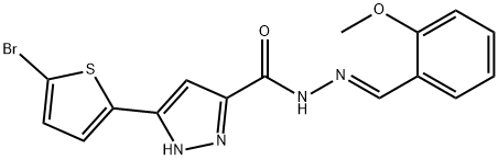 (E)-3-(5-bromothiophen-2-yl)-N-(2-methoxybenzylidene)-1H-pyrazole-5-carbohydrazide 结构式