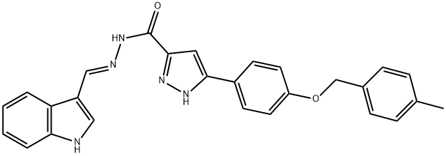 (E)-N-((1H-indol-3-yl)methylene)-3-(4-((4-methylbenzyl)oxy)phenyl)-1H-pyrazole-5-carbohydrazide 结构式