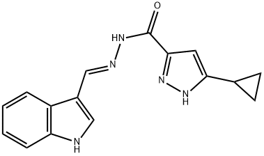 (E)-N-((1H-indol-3-yl)methylene)-3-cyclopropyl-1H-pyrazole-5-carbohydrazide 结构式