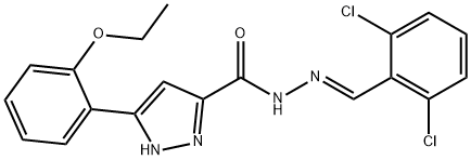 (E)-N-(2,6-dichlorobenzylidene)-3-(2-ethoxyphenyl)-1H-pyrazole-5-carbohydrazide 结构式