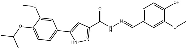 (E)-N-(4-hydroxy-3-methoxybenzylidene)-3-(4-isopropoxy-3-methoxyphenyl)-1H-pyrazole-5-carbohydrazide 结构式