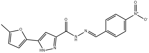 (E)-3-(5-methylfuran-2-yl)-N-(4-nitrobenzylidene)-1H-pyrazole-5-carbohydrazide 结构式