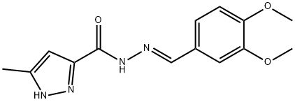 (E)-N-(3,4-dimethoxybenzylidene)-3-methyl-1H-pyrazole-5-carbohydrazide 结构式