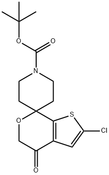 tert-butyl2'-chloro-4'-oxo-4',5'-dihydrospiro[piperidine-4,7'-thieno[2,3-c]pyran]-1-carboxylate 结构式