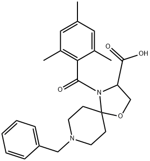 8-benzyl-4-(2,4,6-trimethylbenzoyl)-1-oxa-4,8-diazaspiro[4.5]decane-3-carboxylic acid 结构式