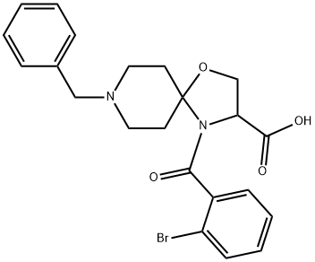 8-benzyl-4-(2-bromobenzoyl)-1-oxa-4,8-diazaspiro[4.5]decane-3-carboxylic acid 结构式