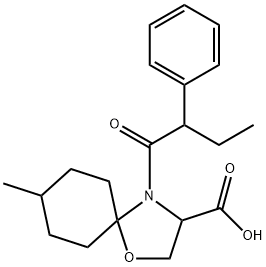 8-methyl-4-(2-phenylbutanoyl)-1-oxa-4-azaspiro[4.5]decane-3-carboxylic acid 结构式
