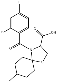4-(2,4-difluorobenzoyl)-8-methyl-1-oxa-4-azaspiro[4.5]decane-3-carboxylic acid 结构式