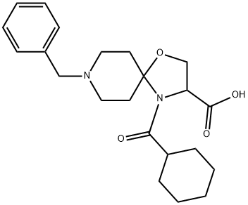 8-benzyl-4-cyclohexanecarbonyl-1-oxa-4,8-diazaspiro[4.5]decane-3-carboxylic acid 结构式