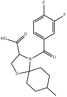 4-(3,4-difluorobenzoyl)-8-methyl-1-oxa-4-azaspiro[4.5]decane-3-carboxylic acid 结构式
