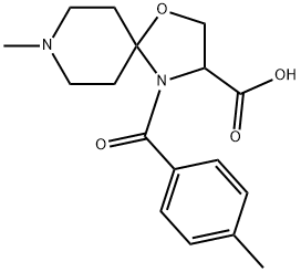 8-methyl-4-(4-methylbenzoyl)-1-oxa-4,8-diazaspiro[4.5]decane-3-carboxylic acid 结构式