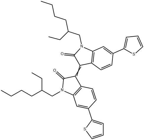 (E)-1,1'-双(2-乙基己基)6,6'-二(2-噻吩基)-[3,3'-双亚吲哚基]-2,2'-二酮 结构式