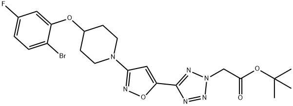 tert-butyl2-(5-(3-(4-(2-bromo-5-fluorophenoxy)piperidin-1-yl)isoxazol-5-yl)-2H-tetrazol-2-yl)acetate 结构式