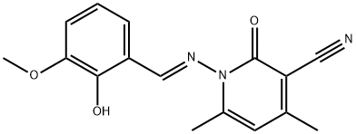 1-[(2-hydroxy-3-methoxybenzylidene)amino]-4,6-dimethyl-2-oxo-1,2-dihydro-3-pyridinecarbonitrile 结构式