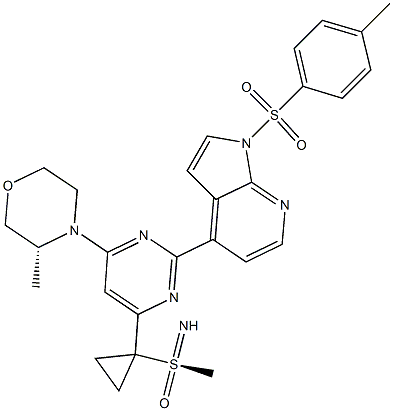 (R)-3-methyl-4-(6-(1-((R)-S-methylsulfonimidoyl)cyclopropyl)-2-(1-tosyl-1H-pyrrolo[2,3-b]pyridin-4-yl)pyrimidin-4-yl)morpholine 结构式