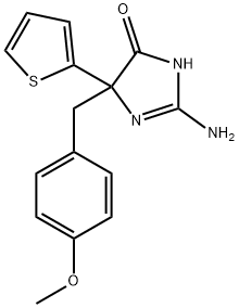 2-amino-5-[(4-methoxyphenyl)methyl]-5-(thiophen-2-yl)-4,5-dihydro-1H-imidazol-4-one 结构式