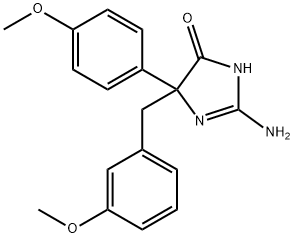 2-amino-5-(4-methoxyphenyl)-5-[(3-methoxyphenyl)methyl]-4,5-dihydro-1H-imidazol-4-one 结构式