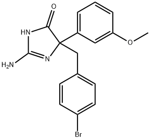 2-amino-5-[(4-bromophenyl)methyl]-5-(3-methoxyphenyl)-4,5-dihydro-1H-imidazol-4-one 结构式