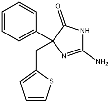 2-amino-5-phenyl-5-[(thiophen-2-yl)methyl]-4,5-dihydro-1H-imidazol-4-one 结构式