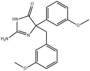 2-amino-5-(3-methoxyphenyl)-5-[(3-methoxyphenyl)methyl]-4,5-dihydro-1H-imidazol-4-one 结构式