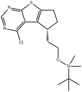 (R)-5-(2-((叔-丁基二甲基甲硅烷基)氧代)乙基)-4-氯-6,7-二氢-5H-环戊二烯并[4,5]噻吩并[2,3-D]嘧啶 结构式