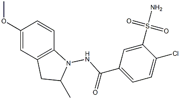 4-chloro-N-(5-methoxy-2-methyl-2,3-dihydroindol-1-yl)-3-sulfamoylbenzamide 结构式