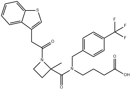 4-(1-(2-(benzo[b]thiophen-3-yl)acetyl)-2-methyl-N-(4-(trifluoromethyl)benzyl)azetidine-2-carboxamido)butanoic acid 结构式
