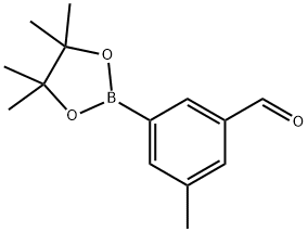 3-甲基-5-(四甲基-1,3,2-二氧杂硼环戊烷-2-基)苯甲醛 结构式