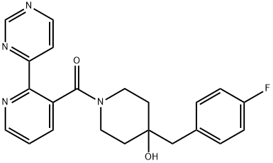 [4-(4-FLUORO-BENZYL)-4-HYDROXY-PIPERIDIN-1-YL]-(2-PYRIMIDIN-4-YL-PYRIDIN-3-YL)-METHANONE 结构式