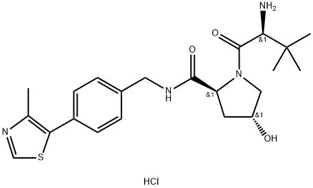 (2S,4R)-1-((S)-2-氨基-3,3-二甲基丁酰基)-4-羟基-N-(4-(4-甲基噻唑-5-基)苄基)吡咯烷-2-甲酰胺盐酸盐 结构式