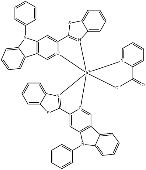 双[2-(9-苯基咔唑-2-基)-苯并噻唑]吡啶甲酸铱(III) 结构式