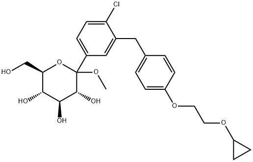 (3R,4S,5S,6R)-2-(4-氯-3-(4-(2-环丙氧基乙氧基)苯甲基)苯基)-6-(羟甲基)-2-甲氧基四氢-2H-吡喃-3,4,5-三醇 结构式