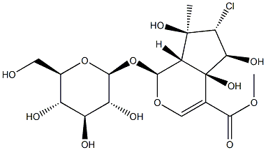 Cyclopenta[c]pyran-4-carboxylicacid, 6-chloro-1-(b-D-glucopyranosyloxy)-1,4a,5,6,7,7a-hexahydro-4a,5,7-trihydroxy-7-methyl-,methyl ester, (1S,4aR,5S,6R,7R,7aS)- 结构式