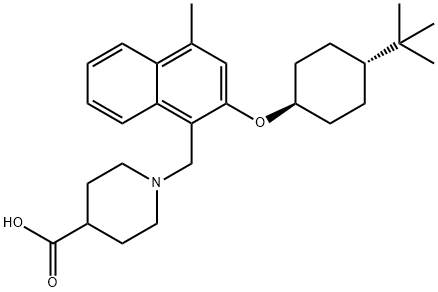 1-((2-((1r,4r)-4-tert-butylcyclohexyloxy)-4-methylnaphthalen-1-yl)methyl)piperidine-4-carboxylic acid 结构式