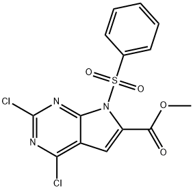 methyl 7-(benzenesulfonyl)-2,4-dichloro-7H-pyrrolo[2,3-d]pyrimidine-6-carboxylate 结构式