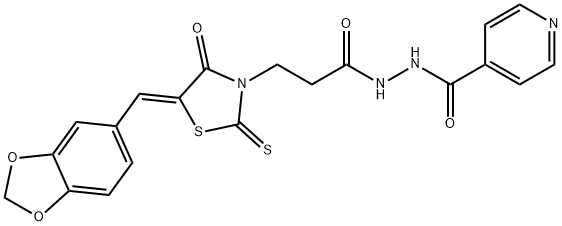 (Z)-N-(3-(5-(benzo[d][1,3]dioxol-5-ylmethylene)-4-oxo-2-thioxothiazolidin-3-yl)propanoyl)isonicotinohydrazide 结构式