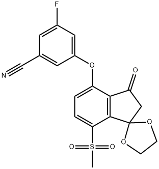 3-氟-5-(7'-(甲基磺酰基))-3'-氧代-2',3'-二氢螺[[1,3]二氧戊环-2,1'-茚]-4'-基氧基)苄腈 结构式
