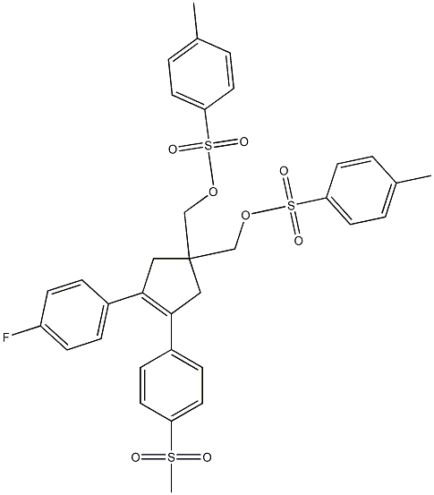 (3-(4-氟苯基)-4-(4-(甲磺酰)苯基)环戊二烯-3-烯-1,1-叉基)二(亚甲基) 二(4-甲基苯磺酸负离子) 结构式