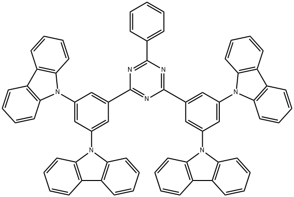 9,9',9'',9'''-(((6-苯基-1,3,5-三嗪-2,4-二基)双(苯-5,3,1-三基))四(9H-咔唑) 结构式